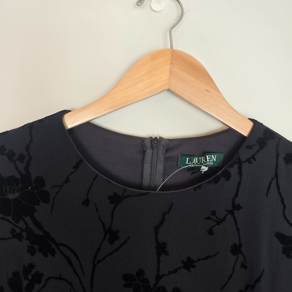 NWT Vintage Lauren Ralph Lauren Black Floral Mesh Dress 12P Gothic Dark Romantic - Picture 7 of 13